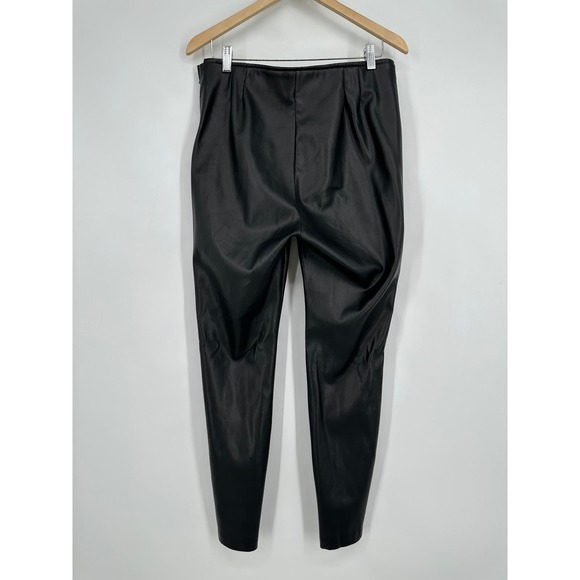 ZARA Faux Leather Skinny Pants High Waist Pleated Ankle Zip Leggings, Black - Picture 9 of 13